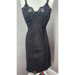 60s Vintage Black Wonder Maid Satin Slip - M / L 38